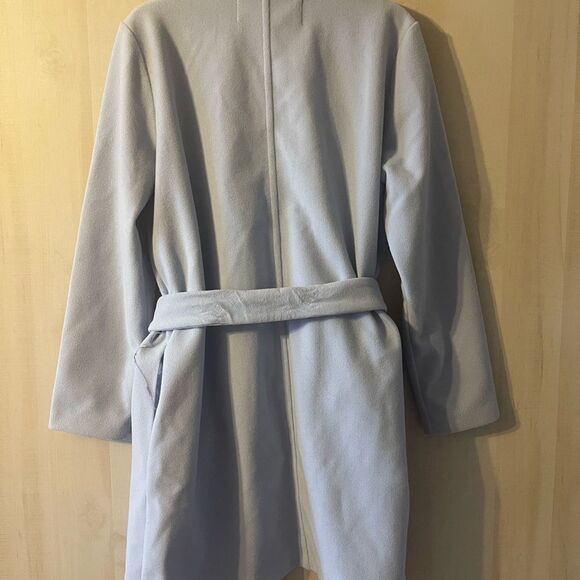 Mark Alan light blue pea coat open front self tie belt, size XL - Picture 13 of 16